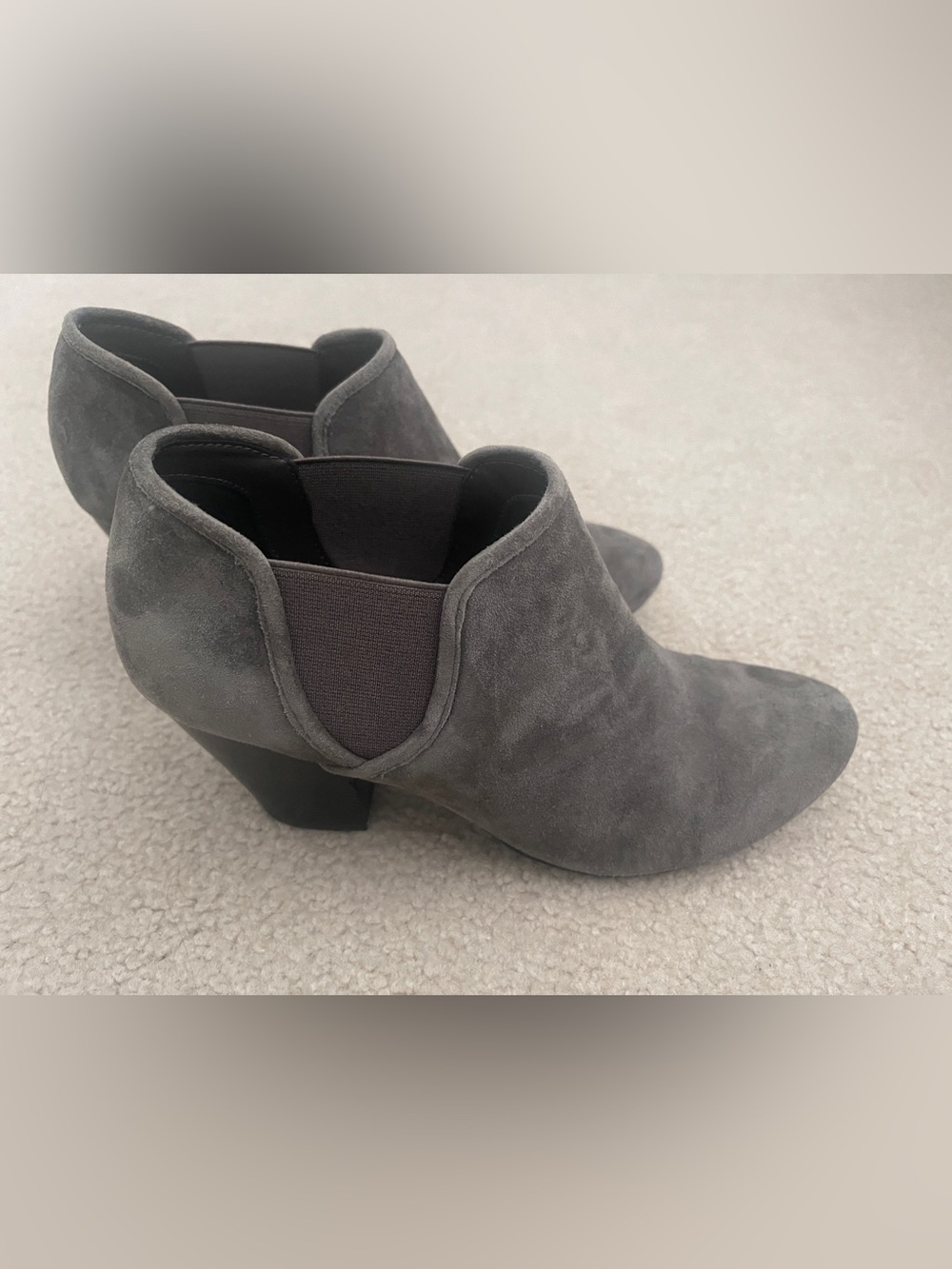 Vaneli Charcoal Suede Ankle Booties with Block Heel